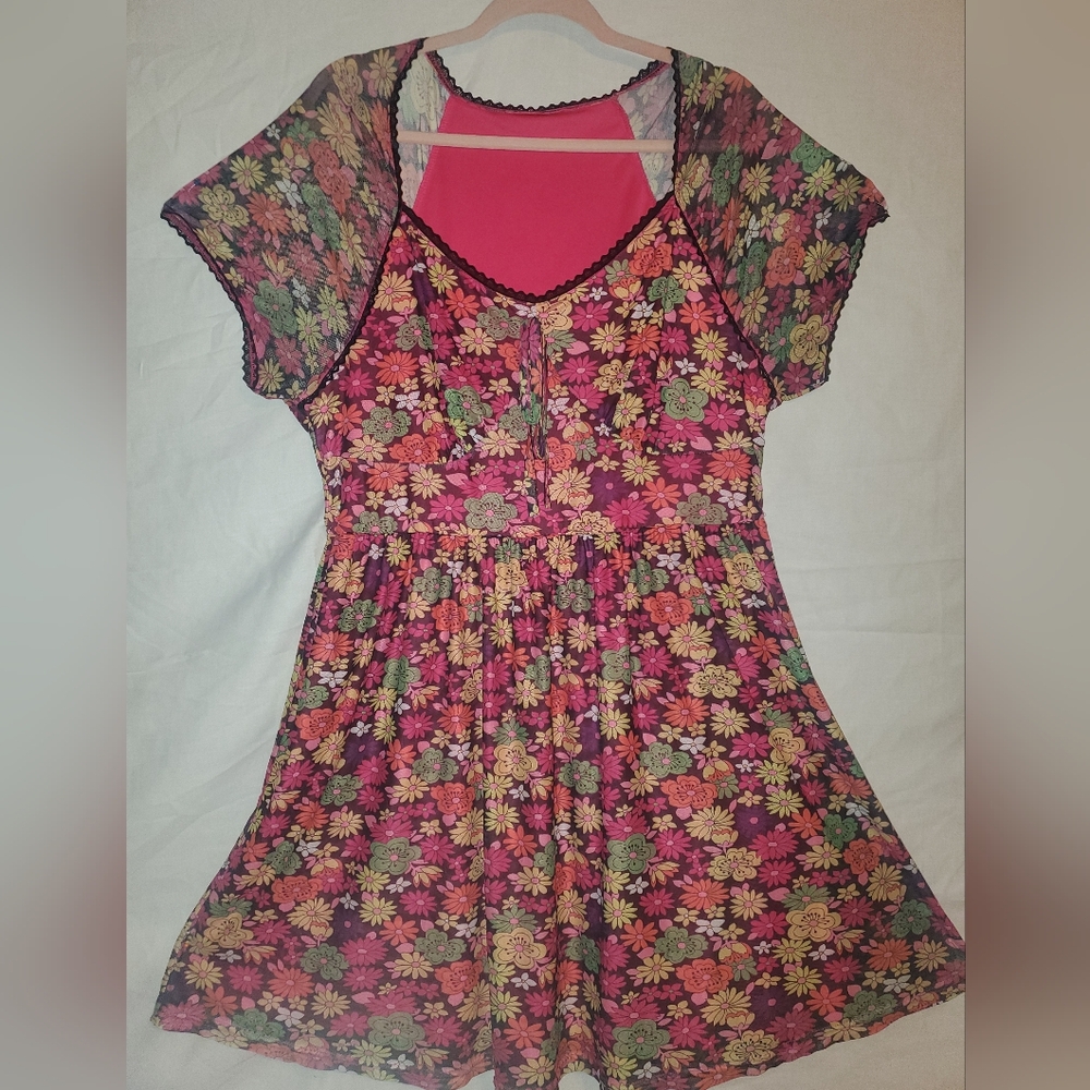 Floral Pink Dress with Sheer Sleeves